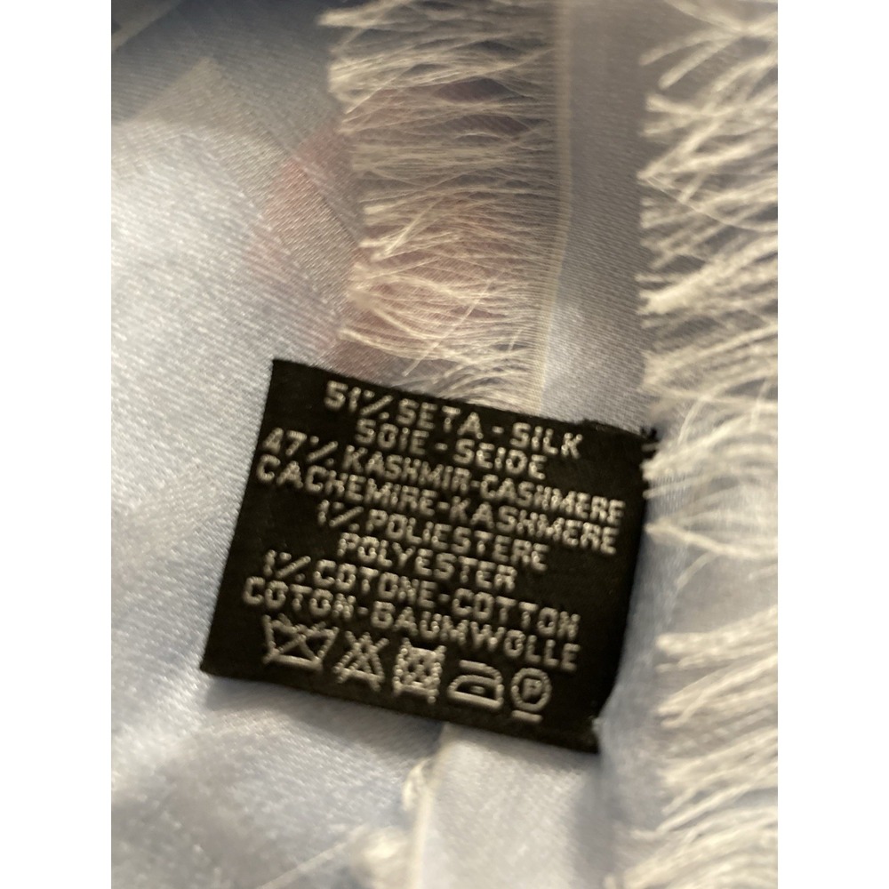 Chanel Scarf Wrap Silk Cashmere Light Blue Spell Out Binary Numbers Fringe 56x56 - Picture 5 of 7
